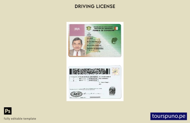 Plantilla de licencia de conducir de Costa de Marfil lista para imprimir